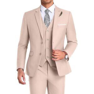 Men's Notched Lapel Flesh Pink Groomsmen Slim Fit 3 Pieces Suit for Wedding